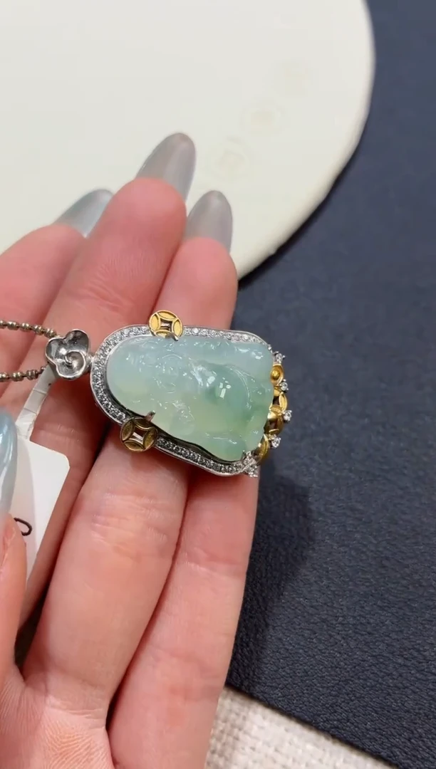 吊坠(不含链)银S925镶嵌翡翠吊坠