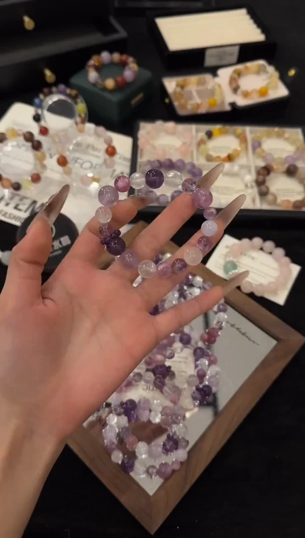 未镶嵌手链水晶紫水晶多宝x3433