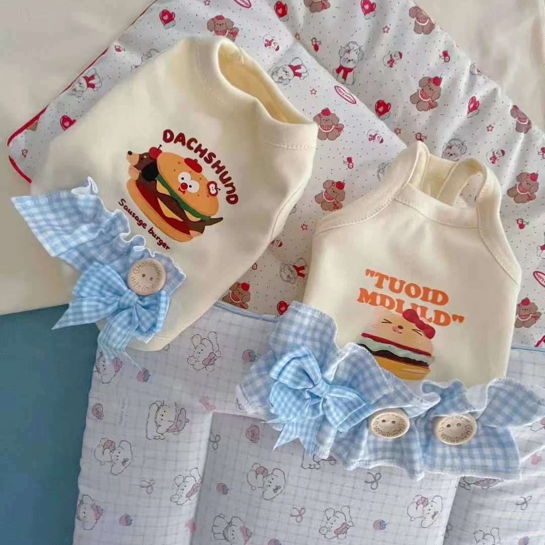 夏季薄款狗狗猫咪宠物衣服汉堡款适合雪纳瑞马尔济斯小型犬情侣款