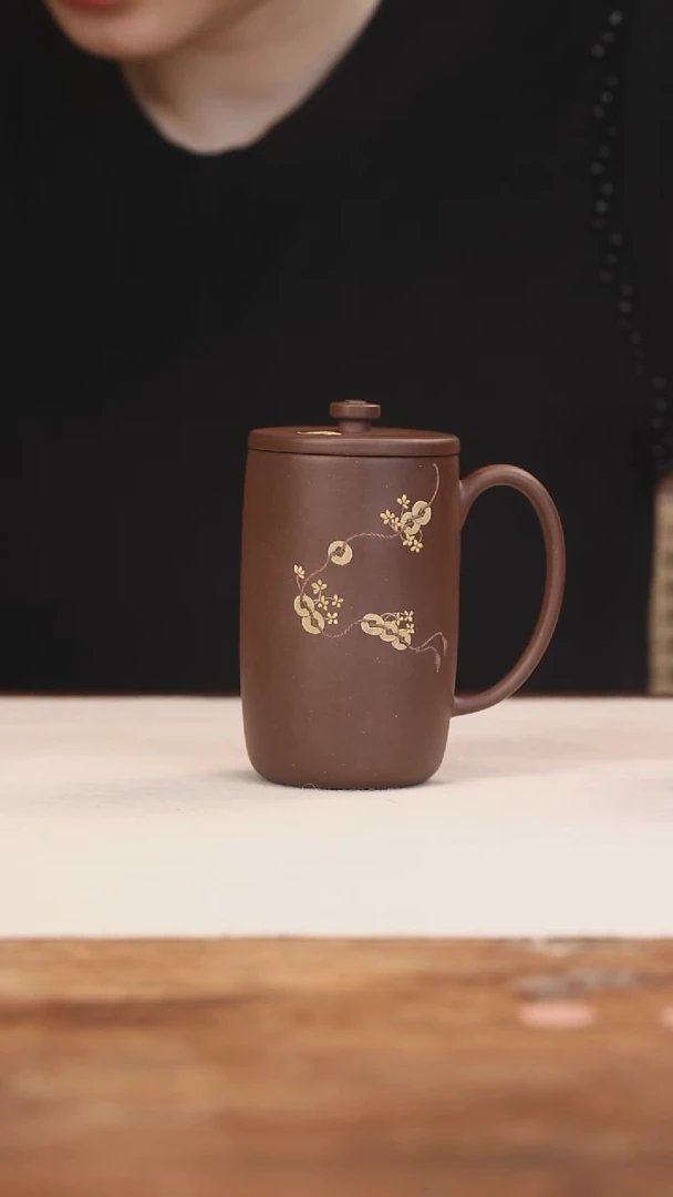 茶壶紫砂紫泥桂花铜钱盖杯