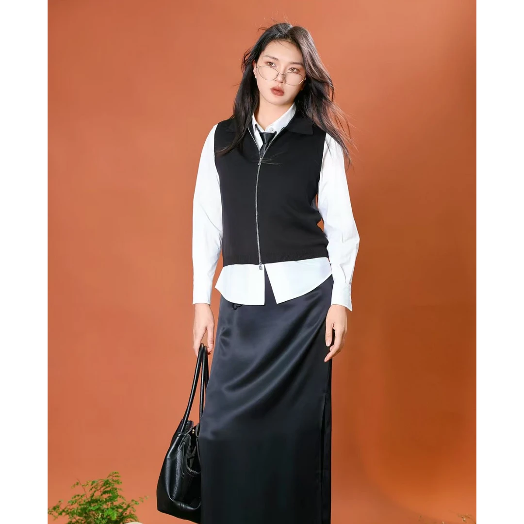 MASIENDI玛丝恩迪短款翻领马甲背心修身型休闲时尚显瘦女
