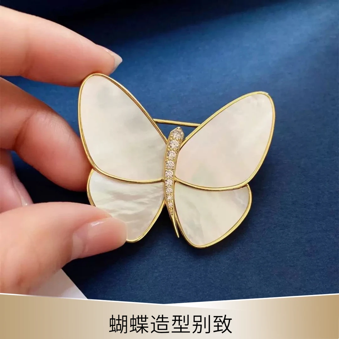 欧特福 合金胸针 蝴蝶金色轻奢风白色日韩自然胸针高档百搭精致