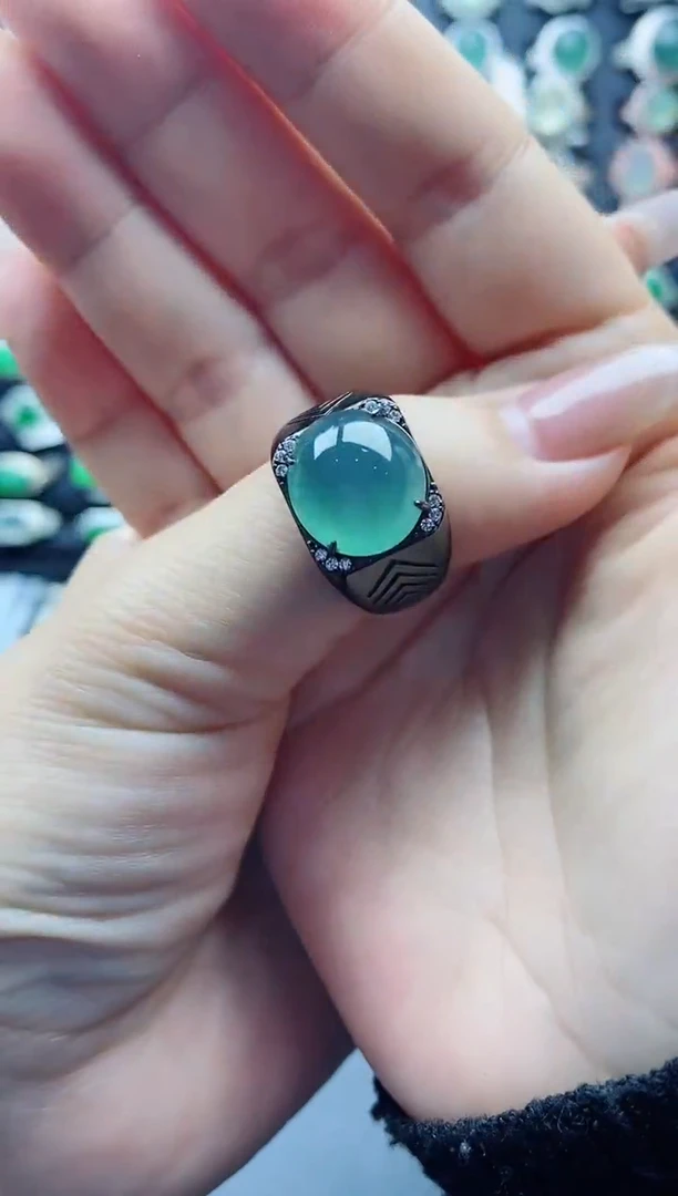 【闪购商品】翡翠戒指银S925镶嵌天然翡翠男戒