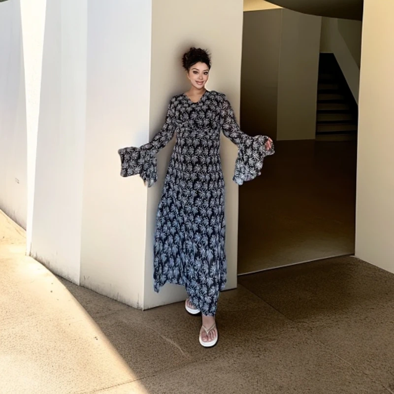 长袖裙子碎花显瘦凉快舒服夏季收腰长款女人味连衣裙气质