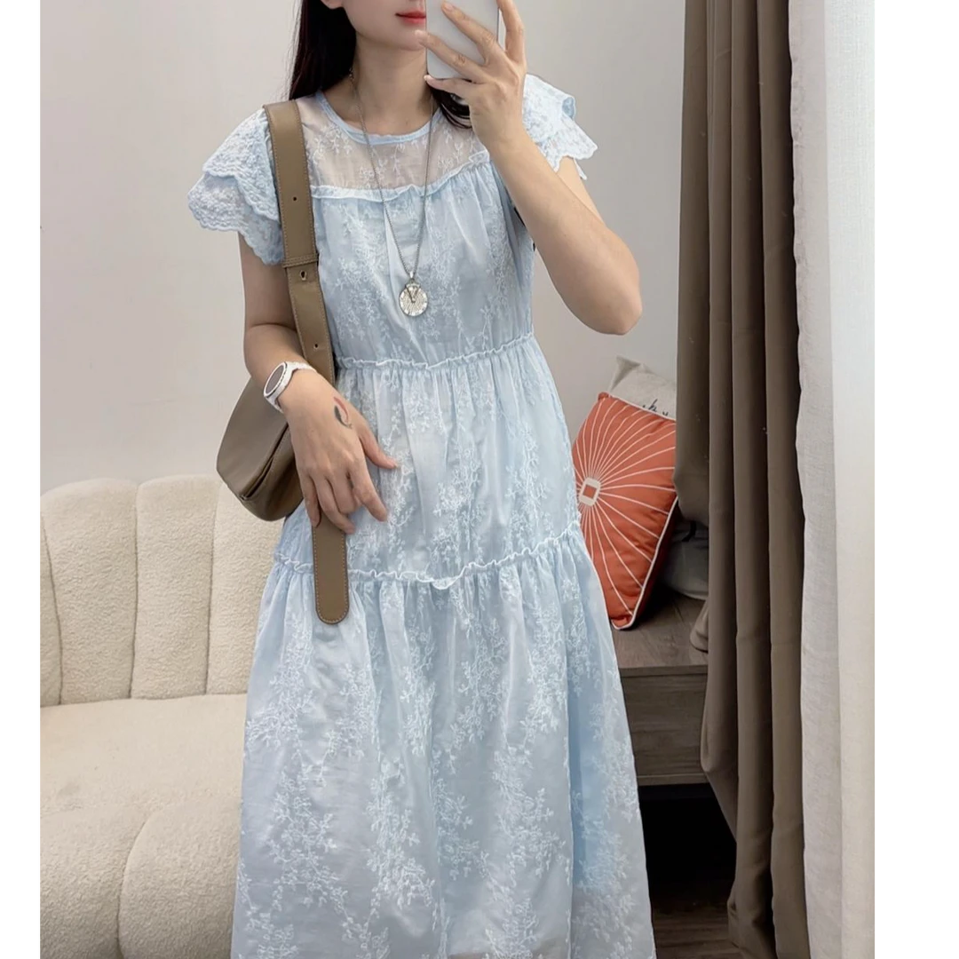 欧货蕾丝镂空连衣裙女夏季小个子温柔风甜美娃娃裙DYY2881