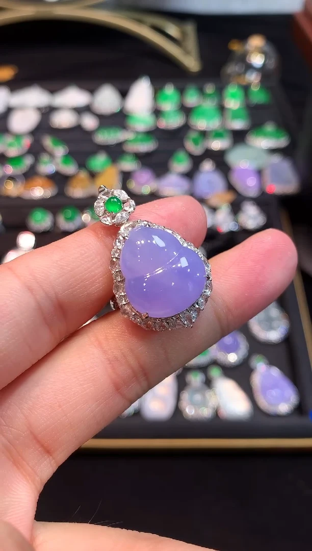 18K金镶嵌戒指翡翠高冰玻紫罗兰胖葫芦戒指吊坠两用