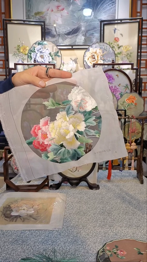 扇子楚*颜纯手工苏绣团扇 紫光 不要扣 葵花 不通