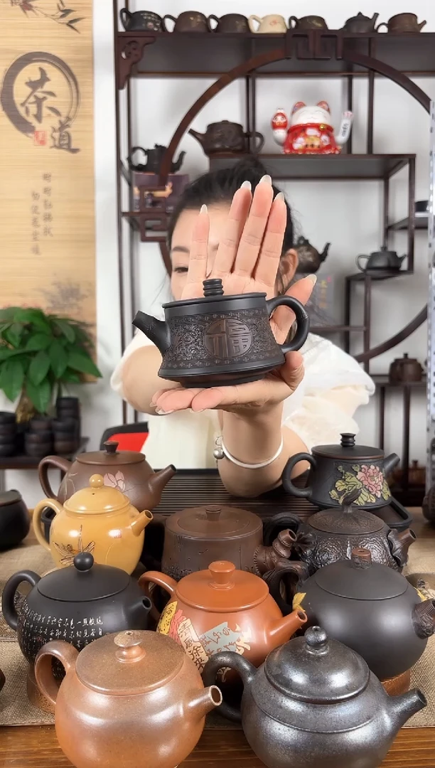 壶网孔 满雕壶 建水紫陶