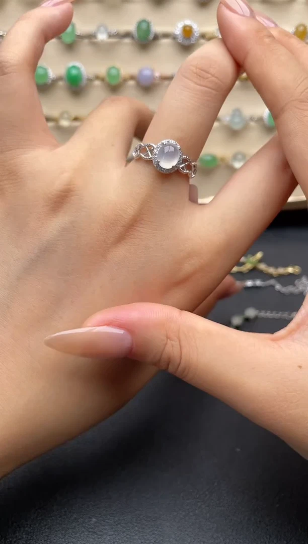 银S925镶嵌戒指翡翠一物一证一礼盒