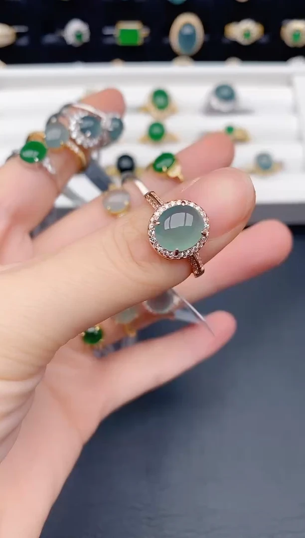 银S925镶嵌戒指翡翠天然a货翡翠325