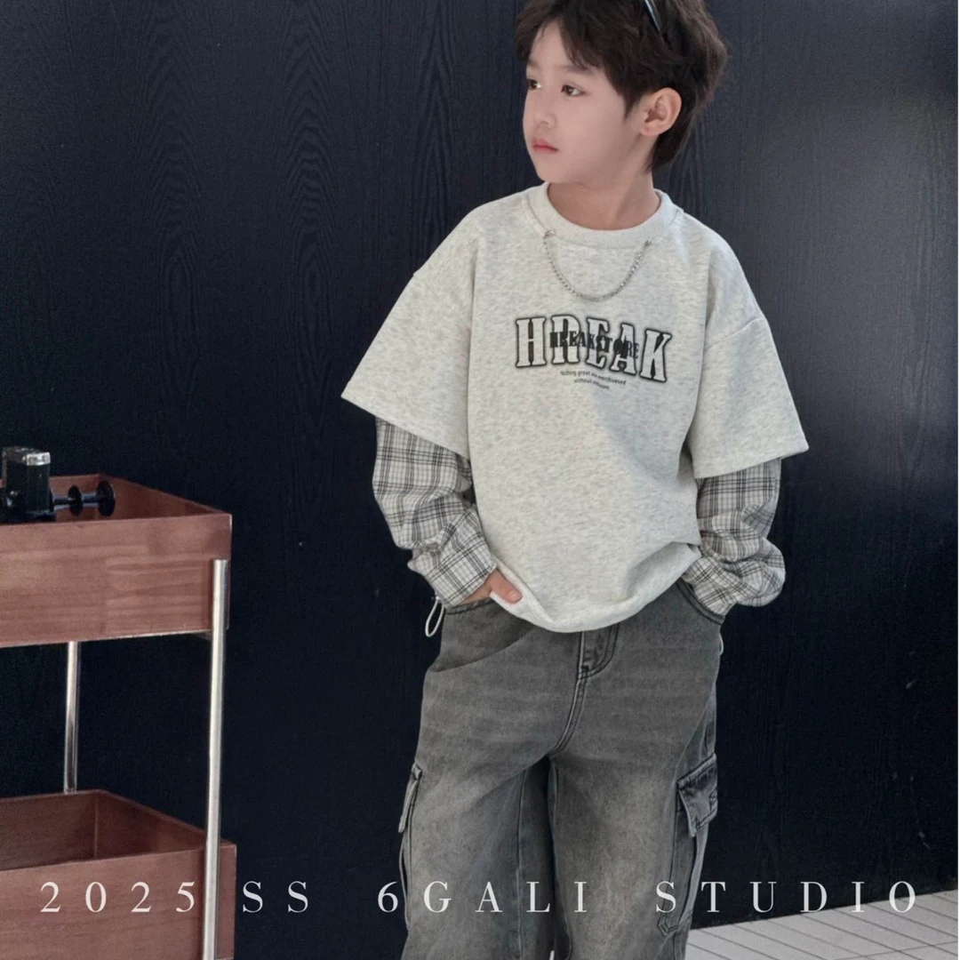 2025款儿童新款假两件时尚百搭T恤 2059