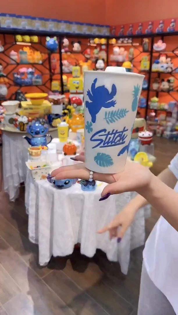 瓷片@@史迪奇双层陶瓷水杯