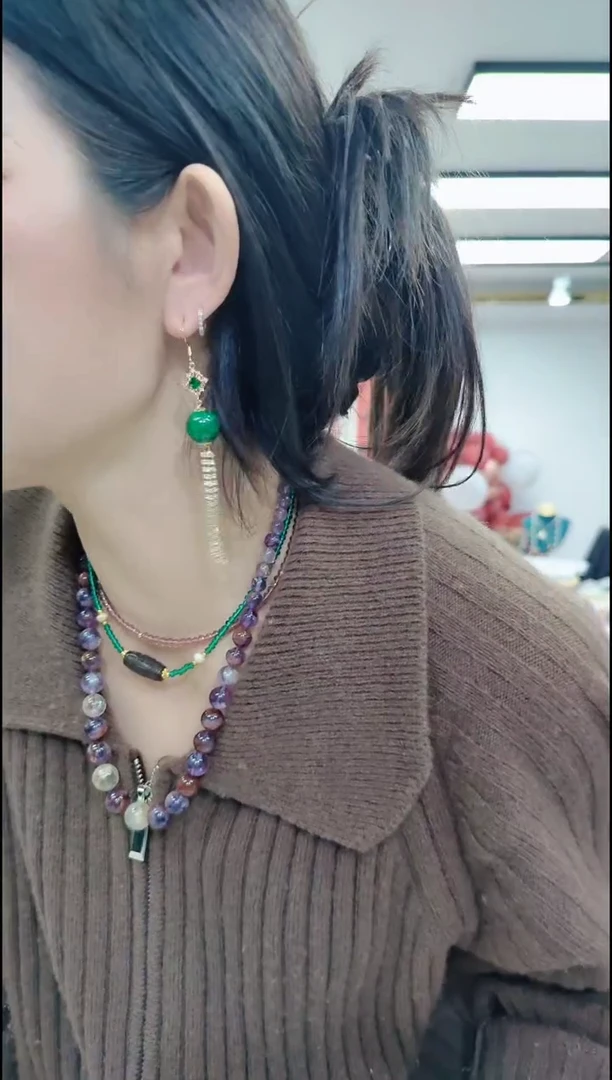 【闪购商品】石英质玉耳钉合金2019绿珠流苏耳坠