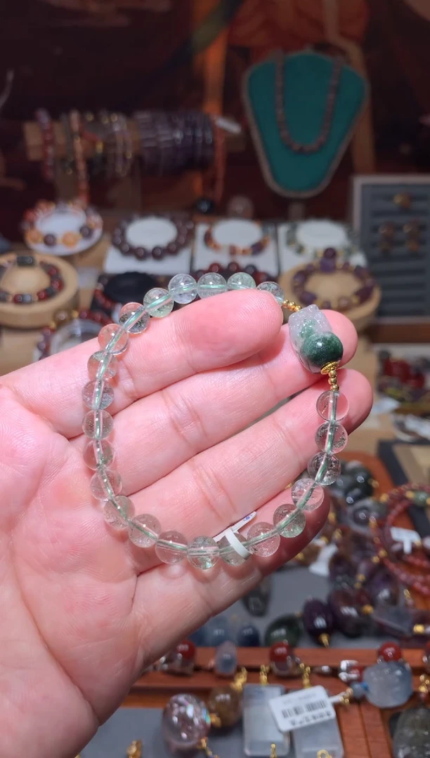 未镶嵌珠宝半成品水晶绿幽灵貔貅手串