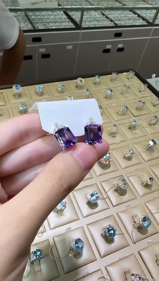 【闪购商品】紫晶耳饰银S925镶嵌耳扣款10*12mm