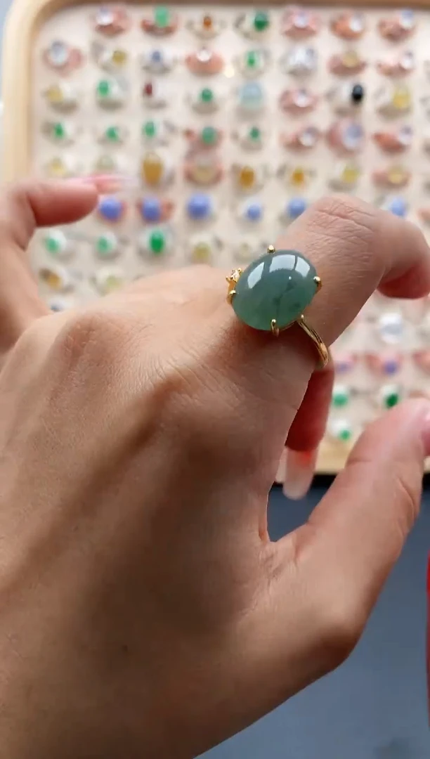 【闪购商品】翡翠戒指银S925镶嵌缅甸天然A货翡翠111 9+7