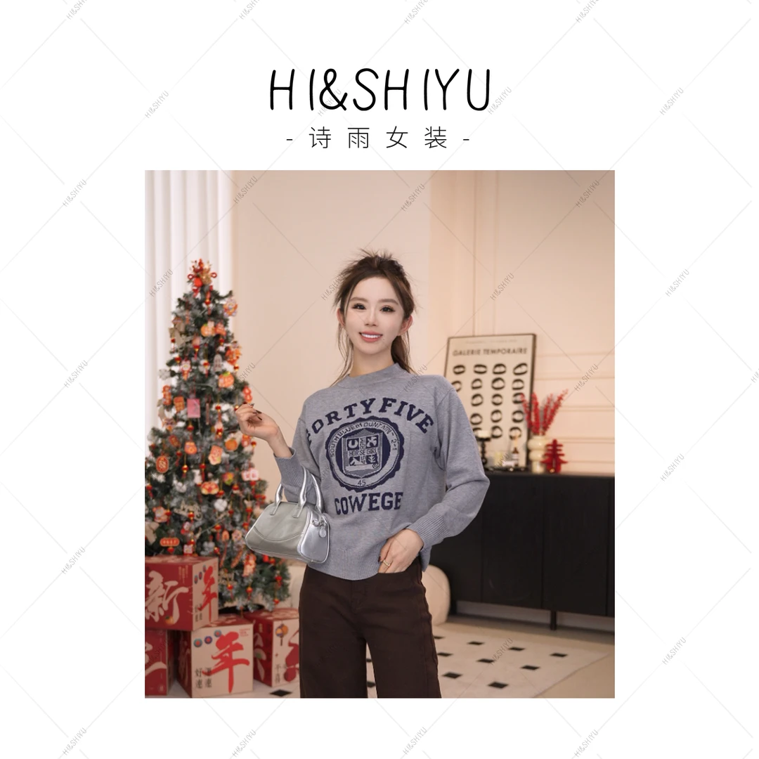 HISHIYU【美式学院】圆领字母百搭针织衫