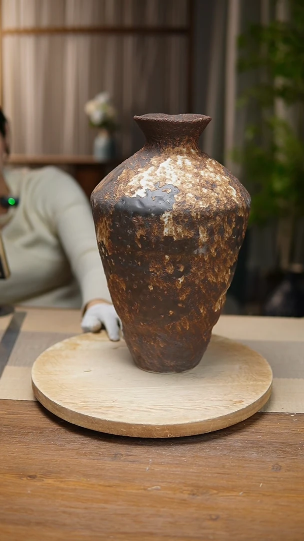 【闪购商品】陶瓷 花器诧寂棕高脚