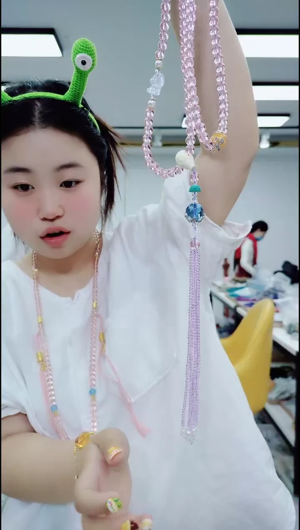 玛瑙/玉髓颈饰合金2056粉斜跨