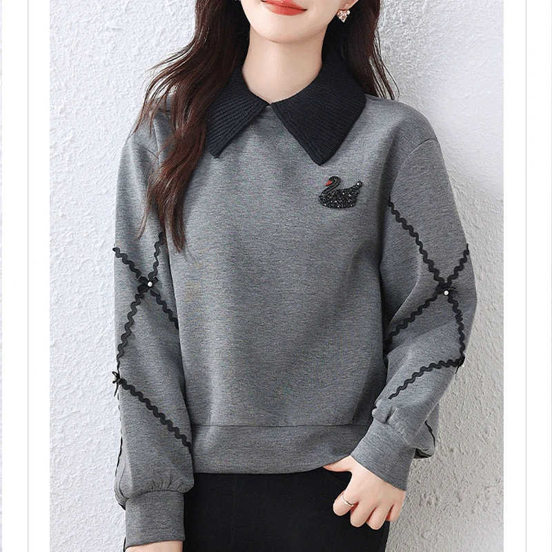 韩版高级感减龄长袖卫衣女2025春秋新款时尚气质宽松显瘦上衣8053