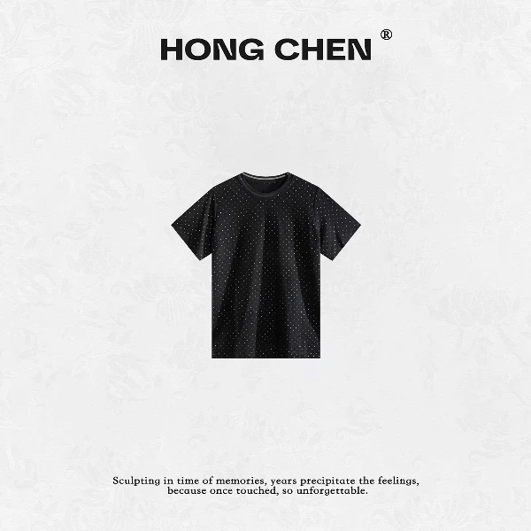 【虹辰】高端时尚优雅蕾丝后背镂空百搭圆领高级感波点短袖--HC2166