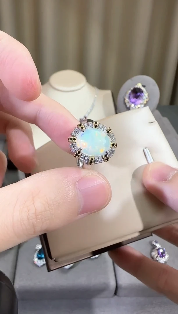 合金欧泊珠宝奇石10*8mm戒指设计款