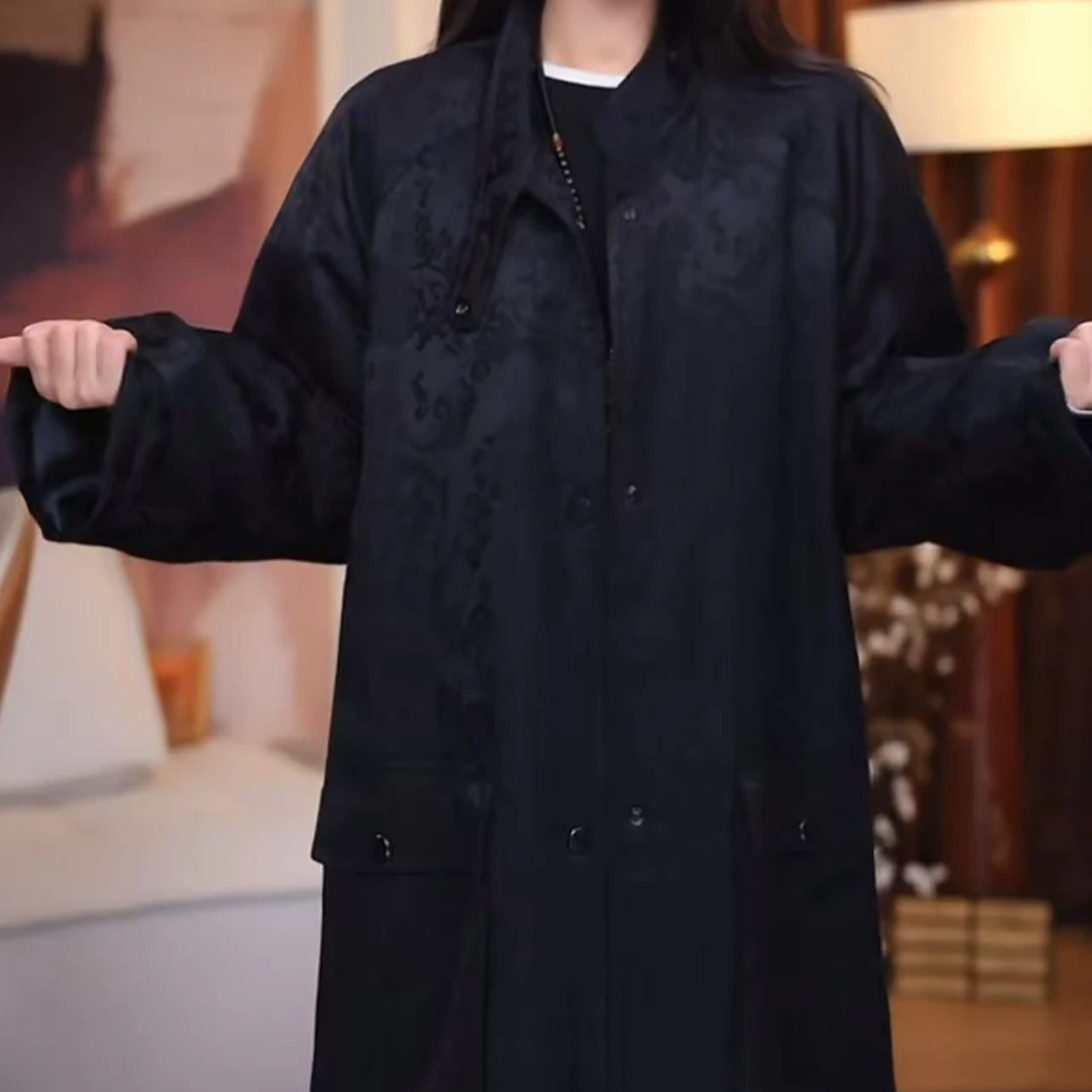 【奕衡】新中式秋冬显瘦宽松休闲气质时尚百搭复古中长款棉风衣