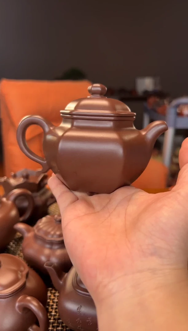 茶壶紫砂老紫泥 六角莲子
