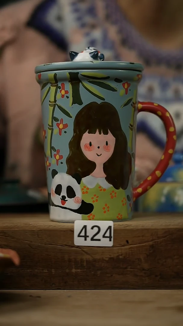 【闪购商品】瓷片一沐 设计师款 可爱 彩绘 咖啡杯