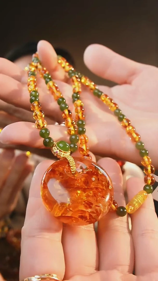 裸石琥珀未镶嵌花珀公主口吊坠毛衣链