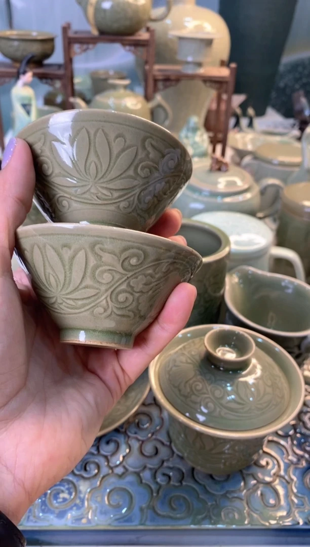 瓷片片儿白TS036莲纹斗笠 两个 特价处理