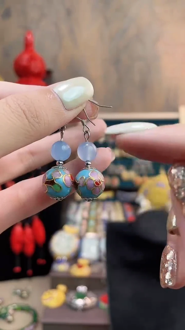 非遗手工景泰蓝耳环天蓝