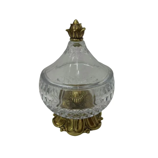 【奇居至卷】黄铜水晶玻璃带盖糖果罐客厅摆件#G1203