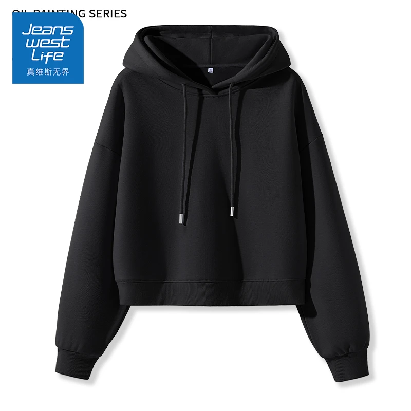 真维斯无界女士短款连帽卫衣连帽设计简约大方日常出街好搭又好看