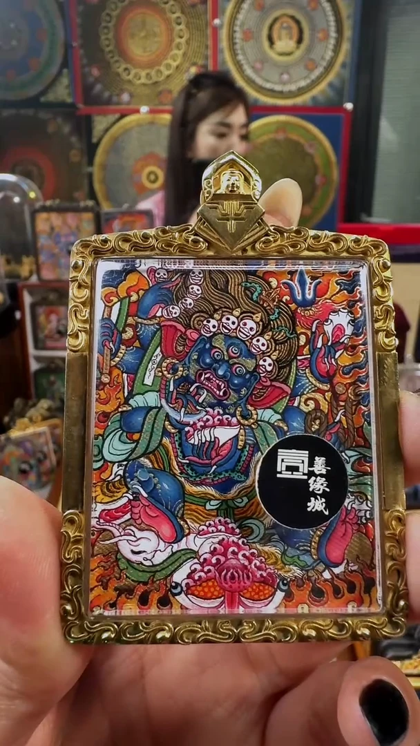 吊坠壹善缘城手绘唐卡大黑天