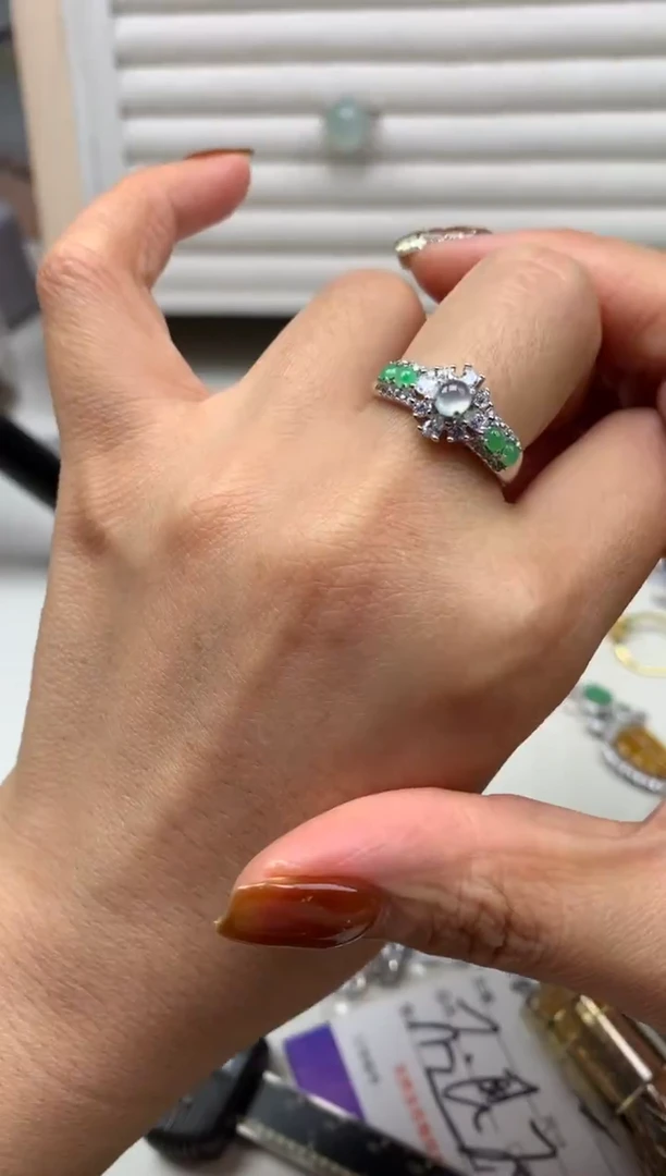 银S925镶嵌戒指翡翠12