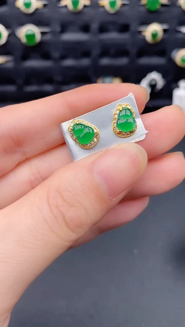 银S925镶嵌翡翠耳饰天然a货翡翠201