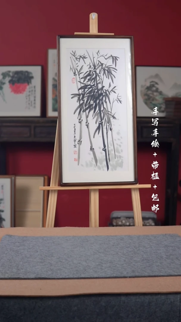 国画手写手绘36*69带框-花鸟作品