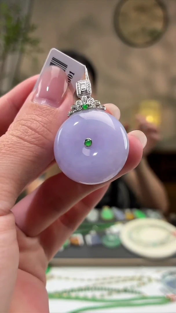 吊坠(不含链)18K金镶嵌翡翠平安扣