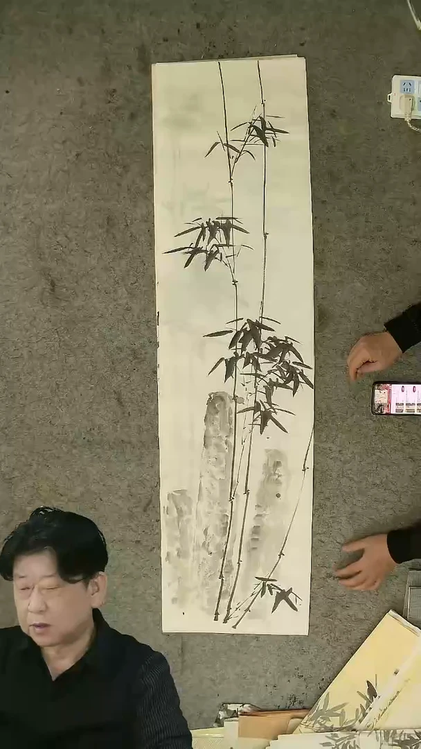 国画四尺对开  墨竹条屏 34*138cm