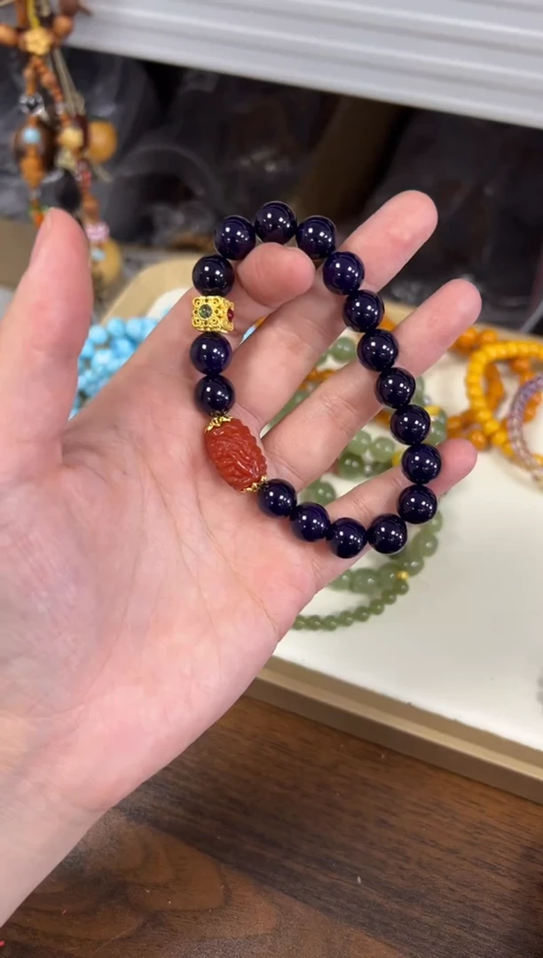 玛瑙/玉髓手链未镶嵌紫俱来玛瑙雕刻件款手串[3254]