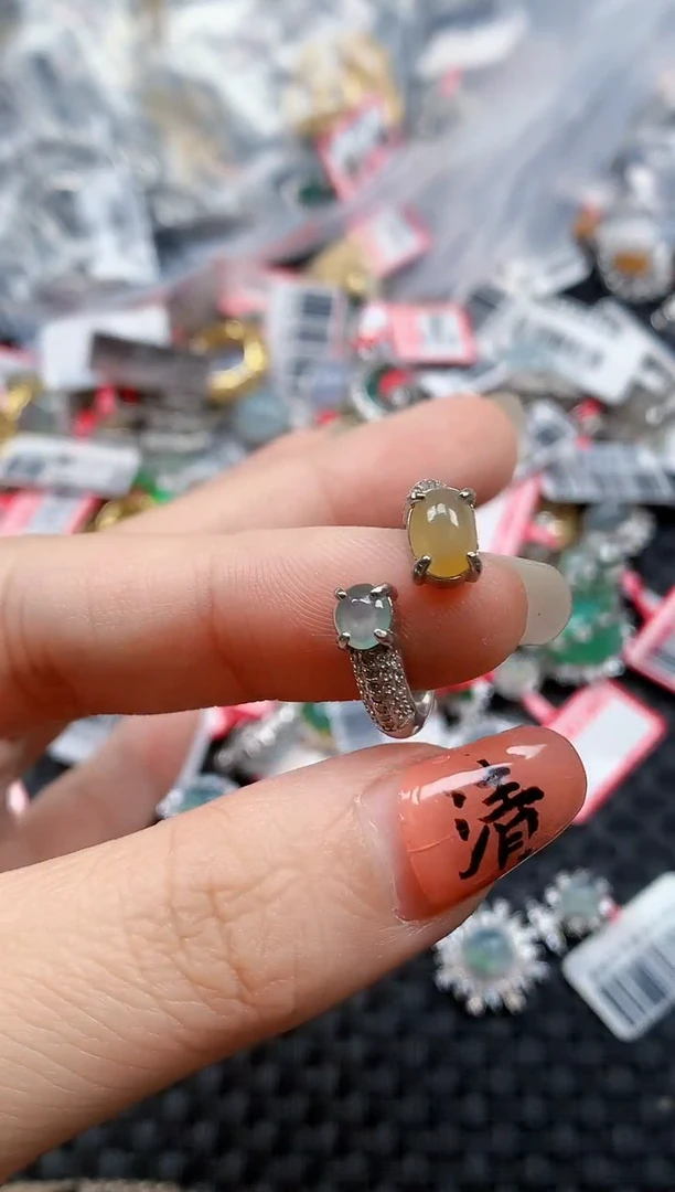 银S925镶嵌戒指翡翠天然A货缅甸翡翠