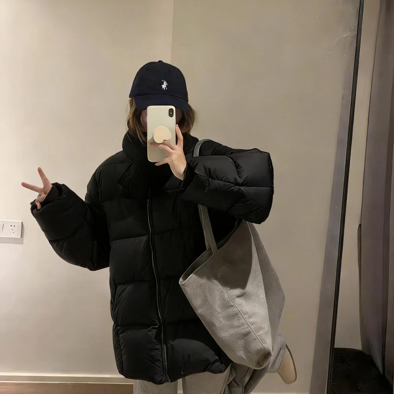 极简风宽松加厚圆领棉服女2025年冬季韩系高级感洋气保暖棉袄