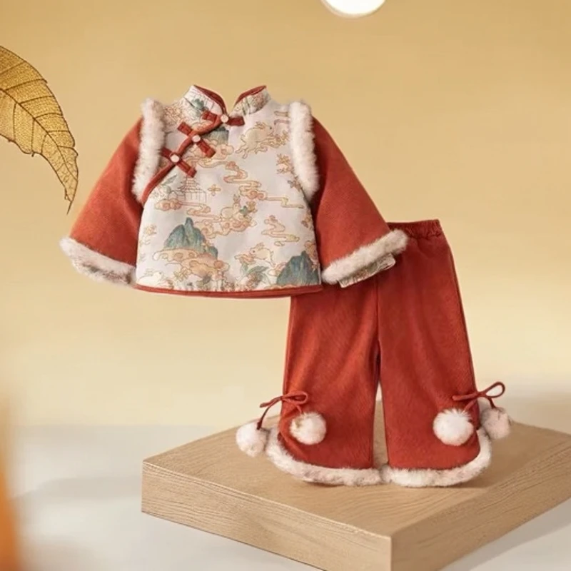 【淇朵家】冬款拜年服周岁新中式礼服加绒唐装套装中国风