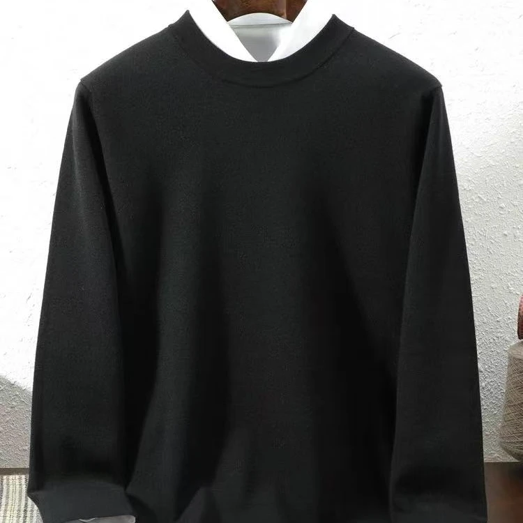 100%精纺纯山羊绒衫男士圆领四平加厚山羊绒毛衣商务休闲山羊绒衫