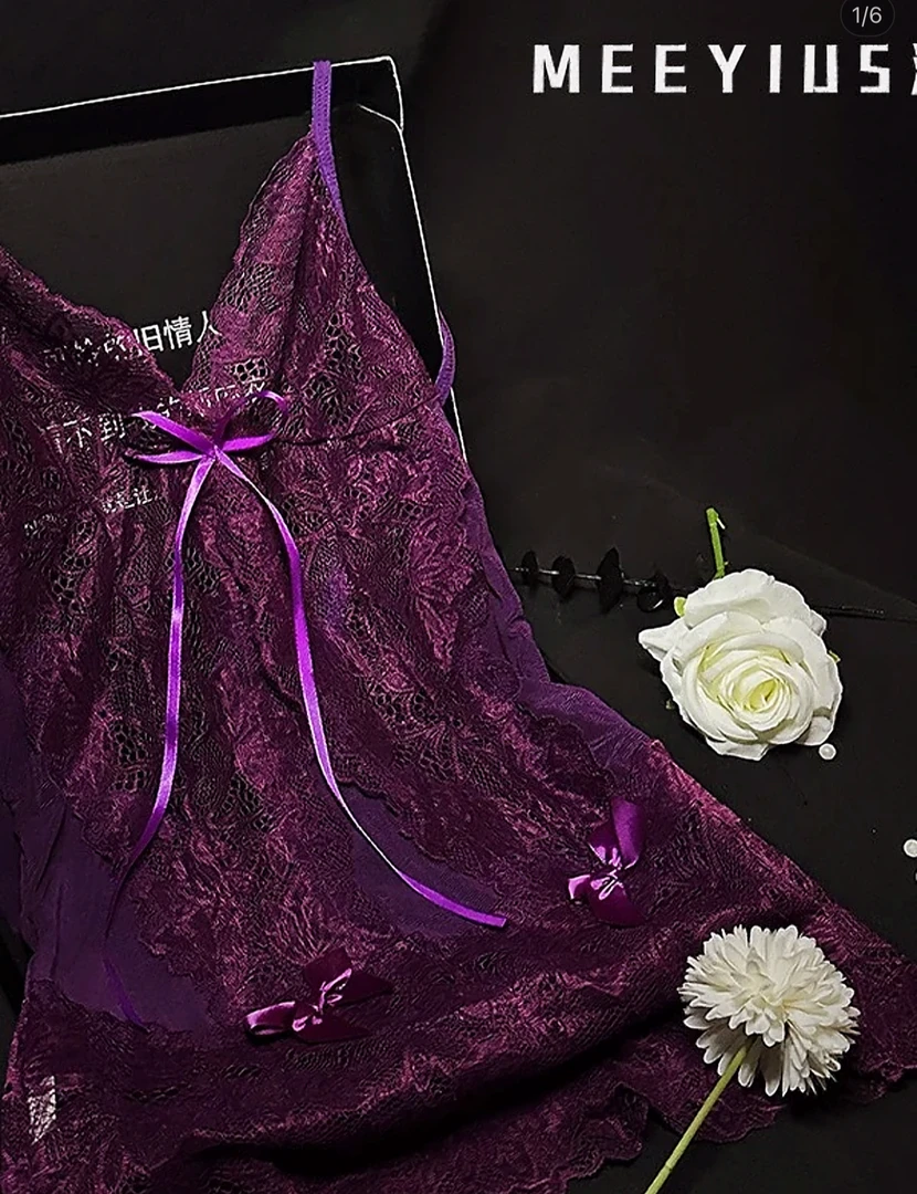 2025韵味紫蕾丝绑带性感吊带睡裙