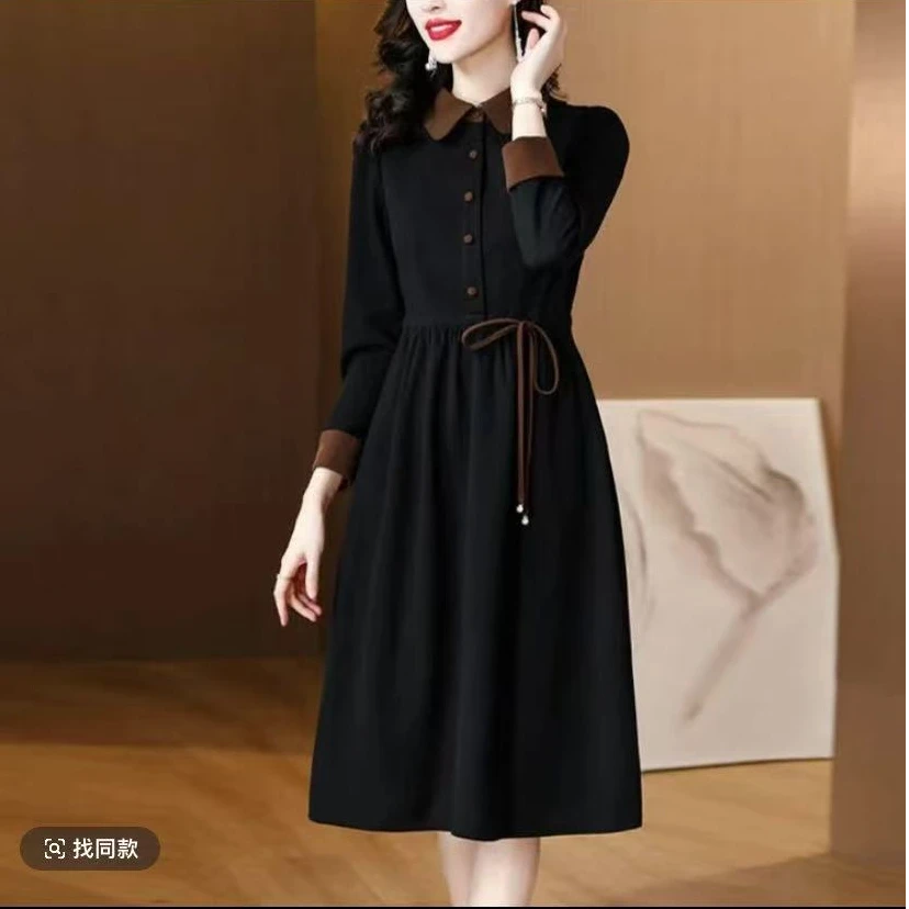3469春款法式优雅抽绳女士时尚连衣裙