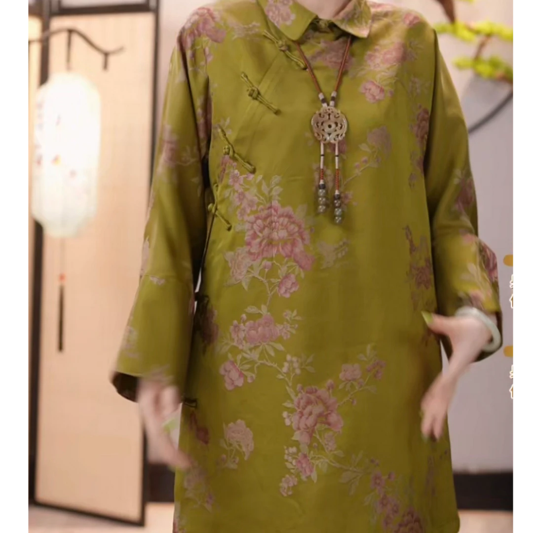 【千奈莉  】云锦国风手工盘扣立领斜襟太太服YJ095