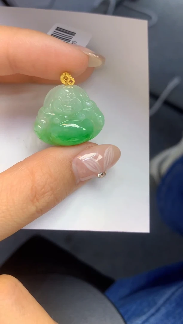 颈饰18K金镶嵌翡翠天然缅甸a货翡翠百元以上9元证书费自理