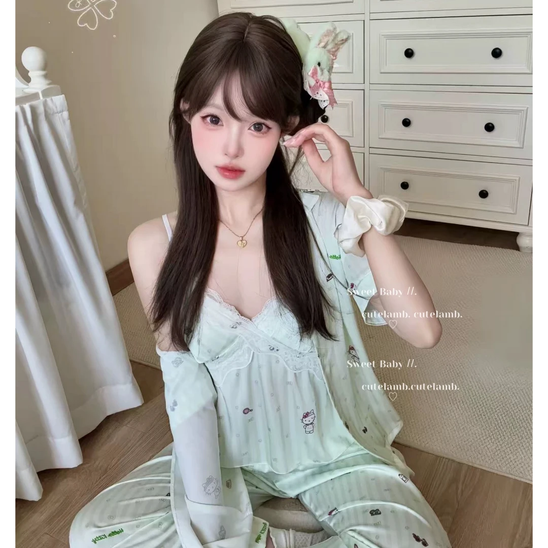 【薄荷kitty】夏季薄款长袖长裤可外穿家居服时尚可爱纯欲吊带短裤